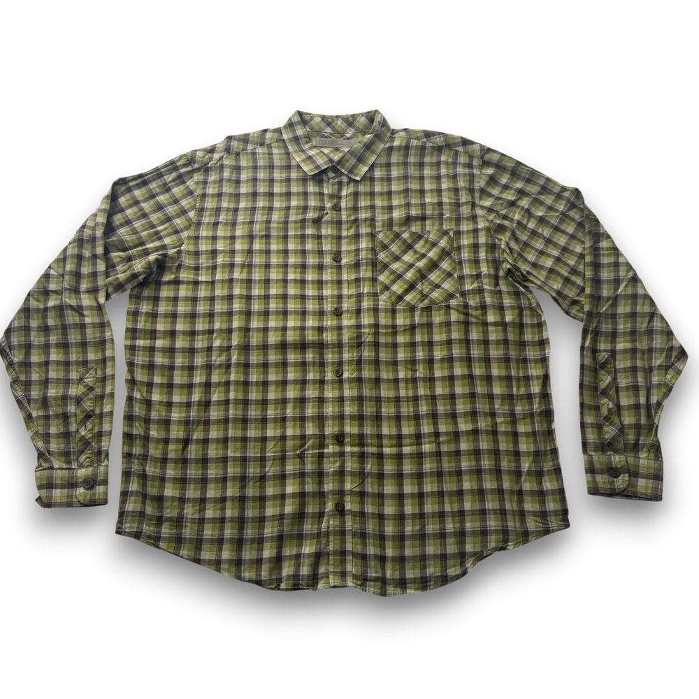 REI Mens Plaid Long Sleeve Button Down Shirt Green Brown 853614 Size XL